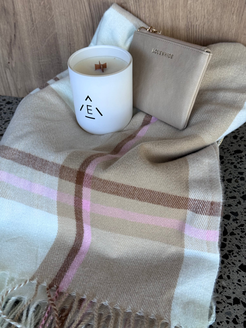 Blush Scarf, Candle and Purse